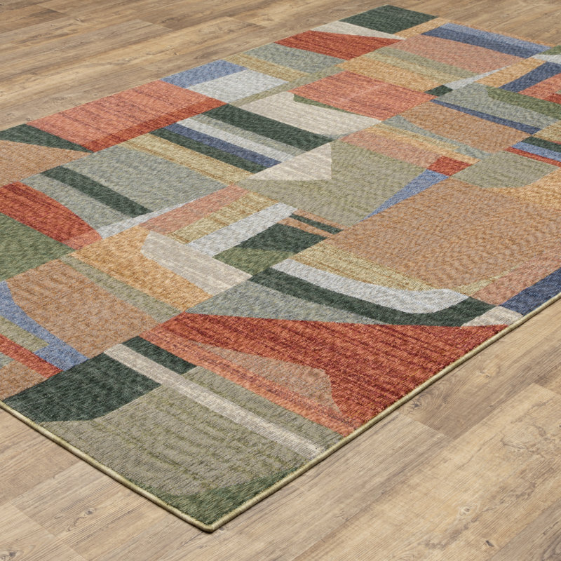 Holub Modern Color Block Multi-colored Area Rug, Rectangle 3'10" x 5'6"