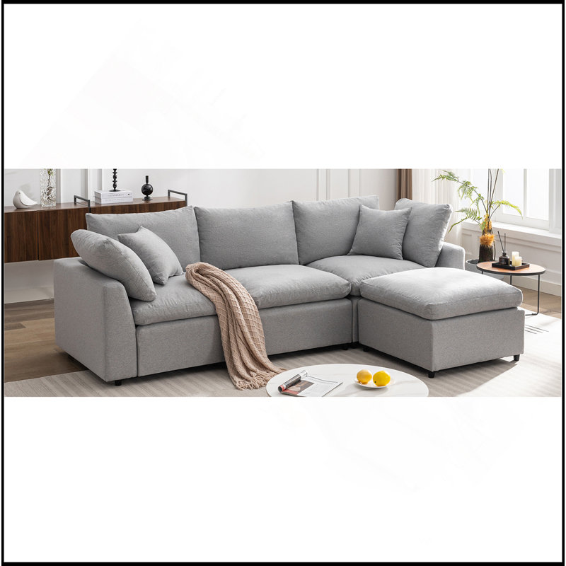 Canapé modulaire rembourré en duvet rembourré, canapé en L avec méridienne réversible