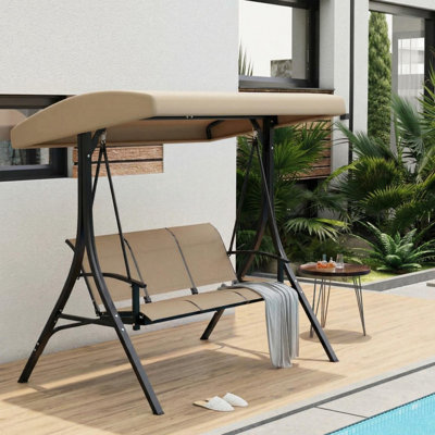 Balancelle de patio à 3 places avec auvent réglable, coussins épais et capacité de 500 lb - Banc oscillant d'extérieur pour le jardin, la cour ou le balcon