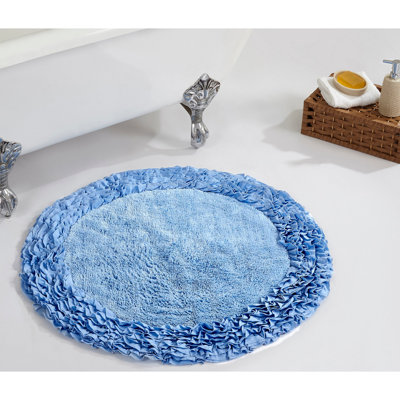 Zilla 100% Cotton Tufted Bath Rug with Spray Latex Backing Machine Washable Luxurious Ruffle Border Ultra Soft and Absorbent Bathroom Rug 30 Round