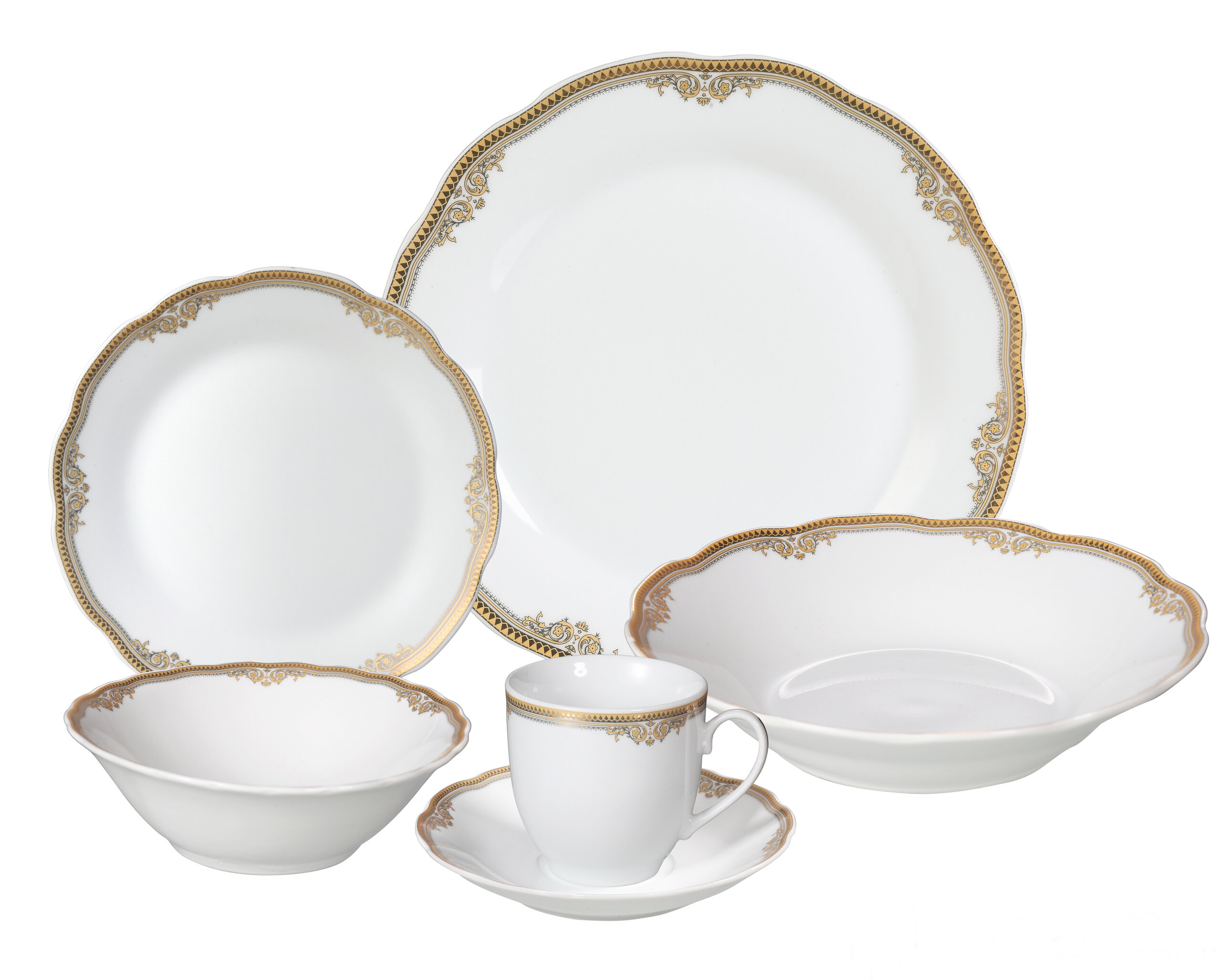 Lorren Home Trends Chloe-4 Cups and Saucers,Gold, Size: Set of 4