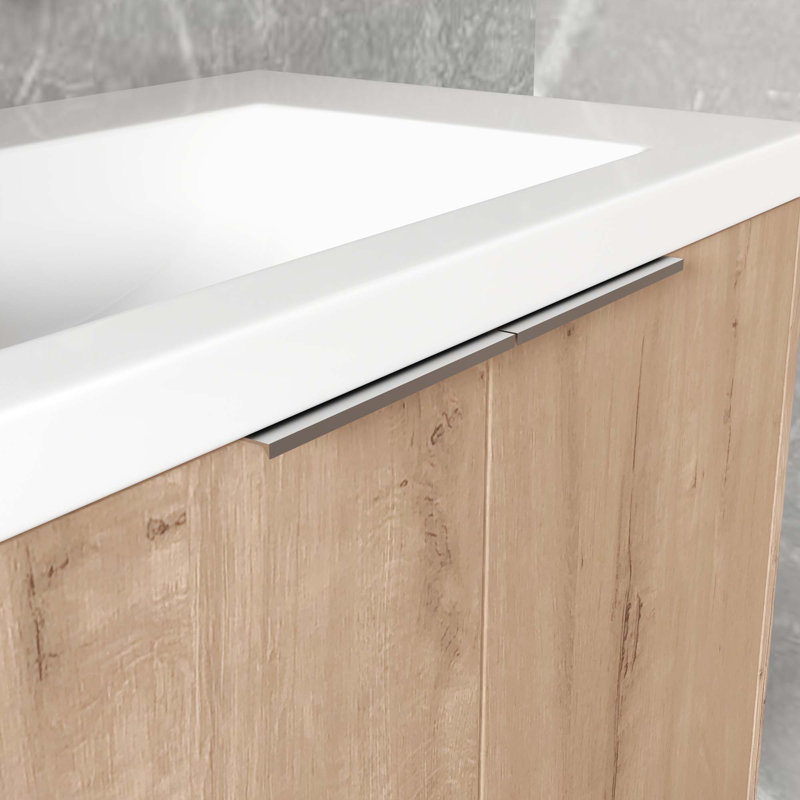 Meuble-lavabo mural simple 29,5 po avec plateau en résine Fesser, Imitation chêne