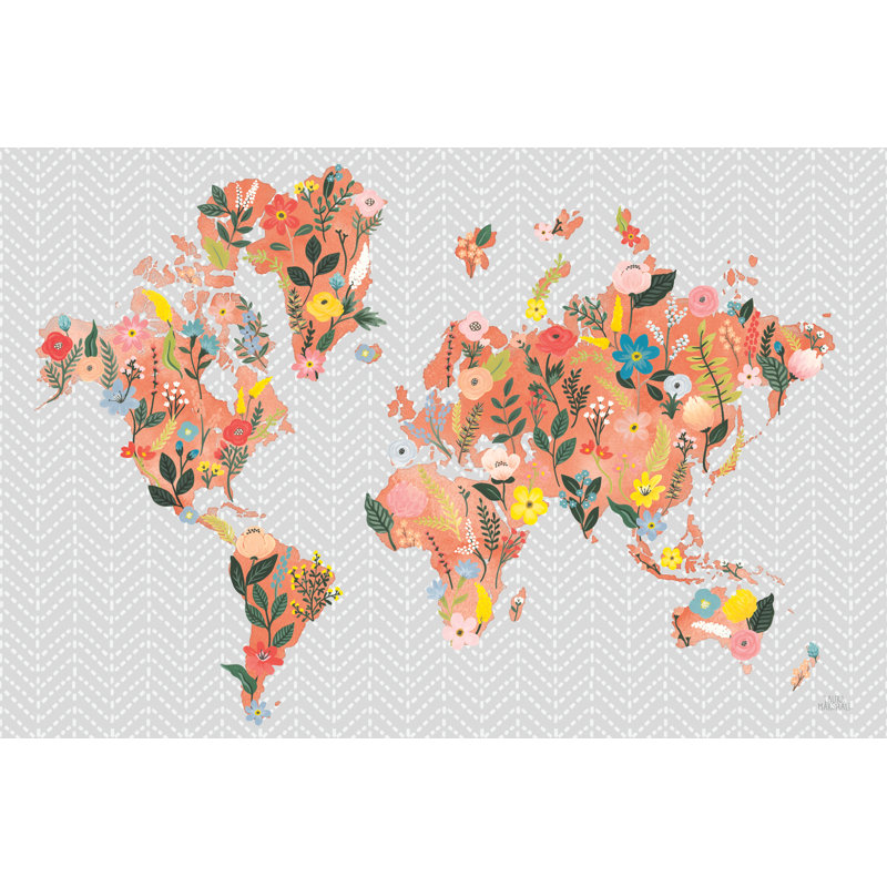 Wild Garden World Grey 1 Piece Wrapped Canvas Wall Art, 61cm H x 91cm W