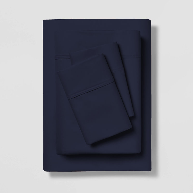 Ensemble de draps 100% coton, Ensemble de draps pour lit double avec 2 taies d'o, Bleu marine
