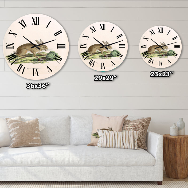 Lapins rétro dans les tons de terre - horloge murale de ferme, Grand