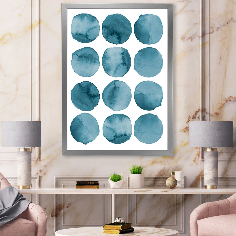 Aquamarine Circles Geometric Elements - Reproduction de photo sur toile, H 40 po x l 30 po x 1,5 po, Encadrement argenté