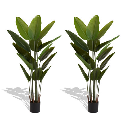 70.8" Bird Of Paradise Artificial Plant Set Of 2, Faux Tropical Palm Tree Potted Plant, Fake Artificial Plants