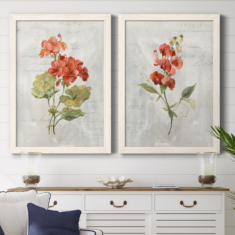 Lin géranium - ensemble de 2 reproductions d'art, H 31,5 po x l 47 po x P 1,5 po, Toile blanche encadrée, Pas de tapis