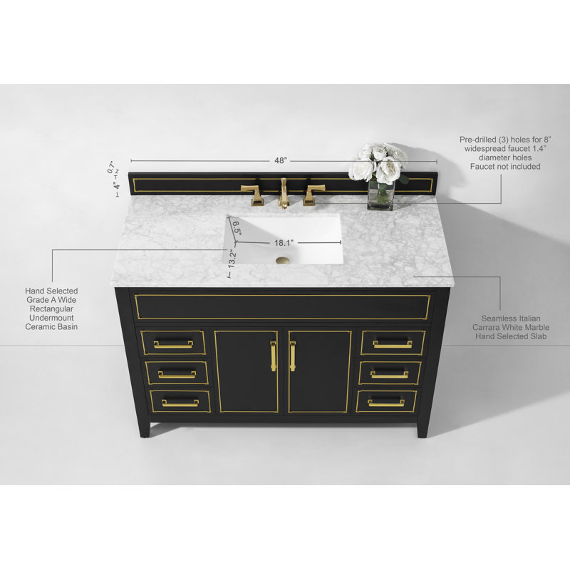 Aspen 48'' W Vanity, Black Onyx, Gold