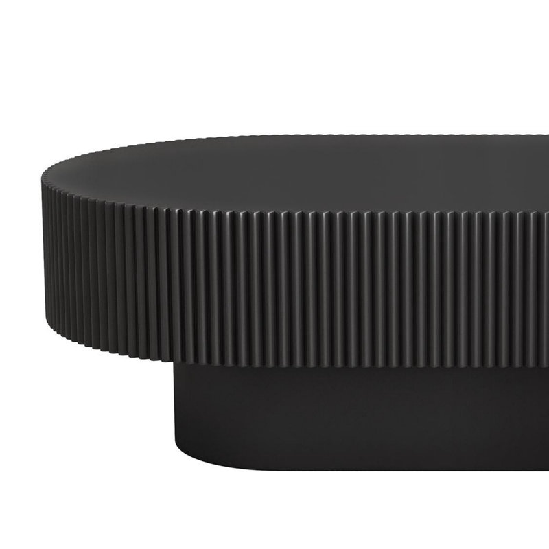 Table basse ovale élégante de 43,3 po avec plateau de 6,8 po d'épaisseur, table de bout cylindrique de style crème moderne, table centrale cannelée minimaliste avec base robuste pour le salon