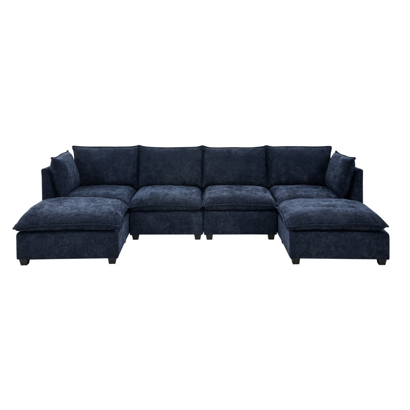 Canapé modulaire à 4 places avec 2 repose-pieds en chenille Comfy Cloud