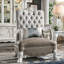 Fauteuil d'appoint sculpté en tissu et cuir mélangés, fini blanc cassé, 122 cm