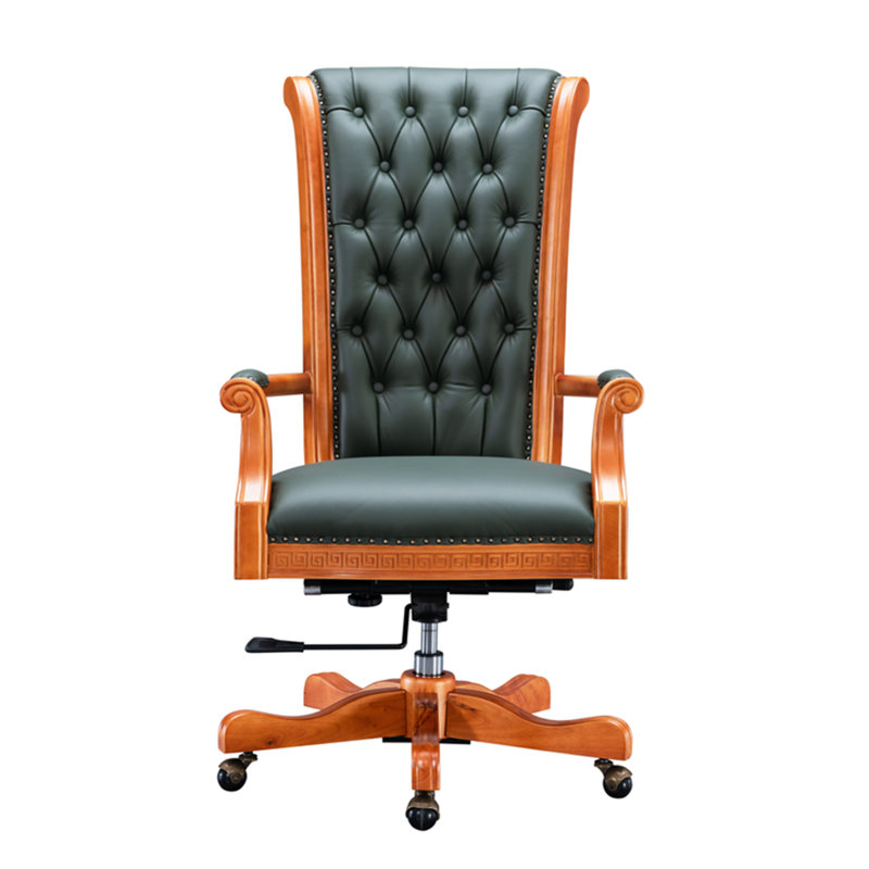 Kail Genuine Leather Executive Chair with Headrest, Walnut, Green