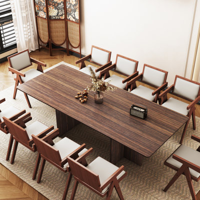 94.5" Walnut Wood Dining Table, Mid-Century Modern Design for 10 People, Durable & Easy to Assemble by George Oliver