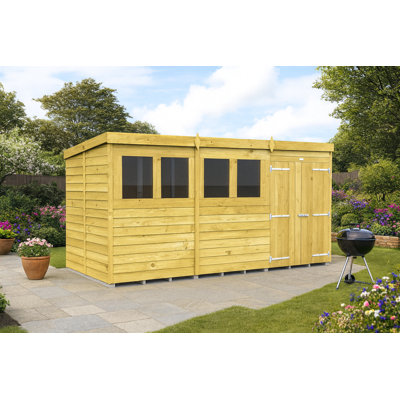 12ft x 6ft Pent Shed - Double Door with Windows
