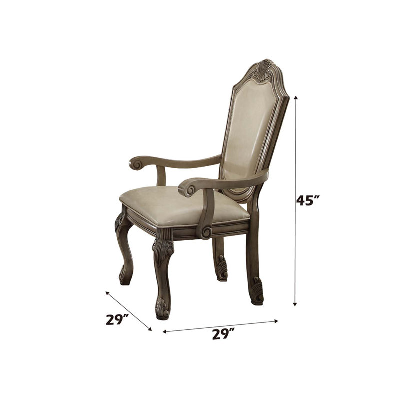 Chateau De Ville Arm Chair 2Pc, Faux Leather & Antique White Finish