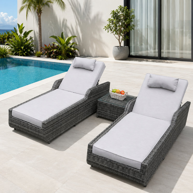 Outdoor Chaise Lounge Set with Cushions, Gray, White