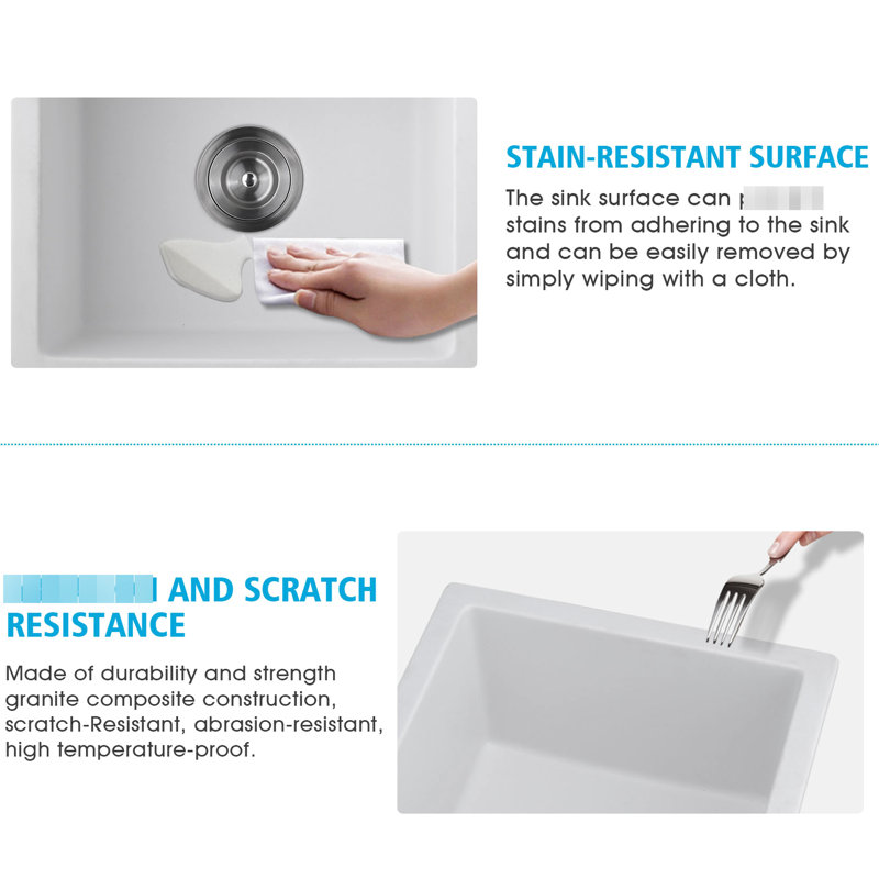 Quartz Bar Sink 18"X16" - Scratch & Long-Lasting Performance With Bottom Grid And Strainer Assembly Kitchen 18" L X 16" W Stain For Hygiene