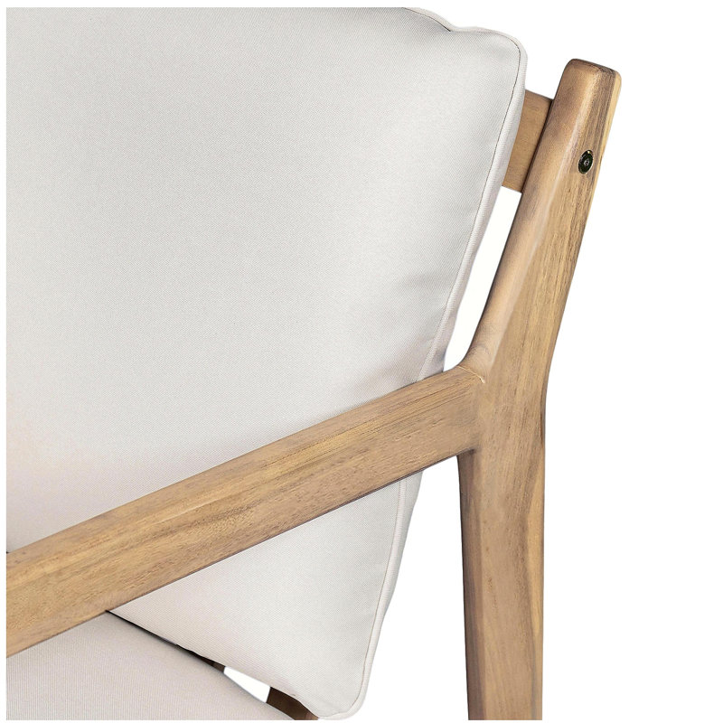Causeuse d'extérieur en bois d'acacia avec table basse, structure en teck clair, coussin beige