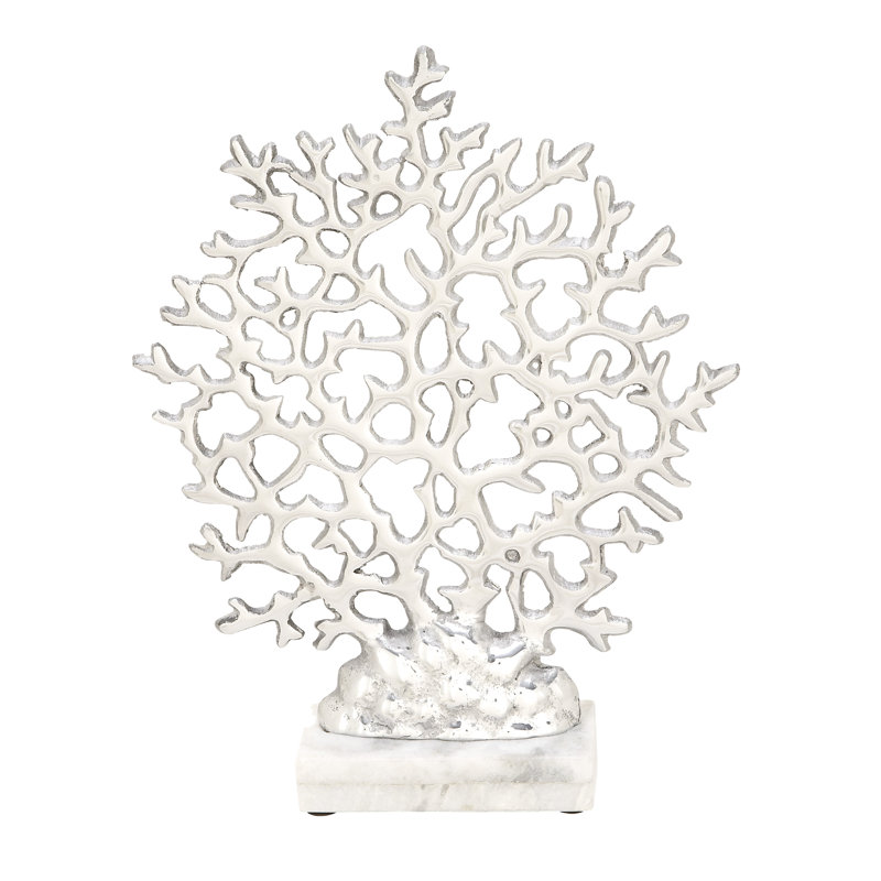 Elegant Silver Coral Sculpture on Marble Base 12"x15"