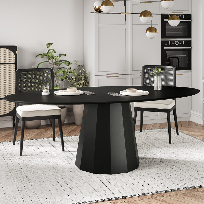67 in. Pedestal Solid Wood Oval Dining Table Seats 6, Black