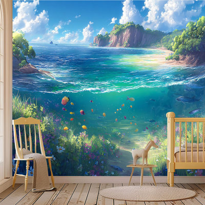 Papier peint adhésif pelez et collez, paysage marin tropical, eau claire, vie sous-marine, art mural auto-adhésif et amovible