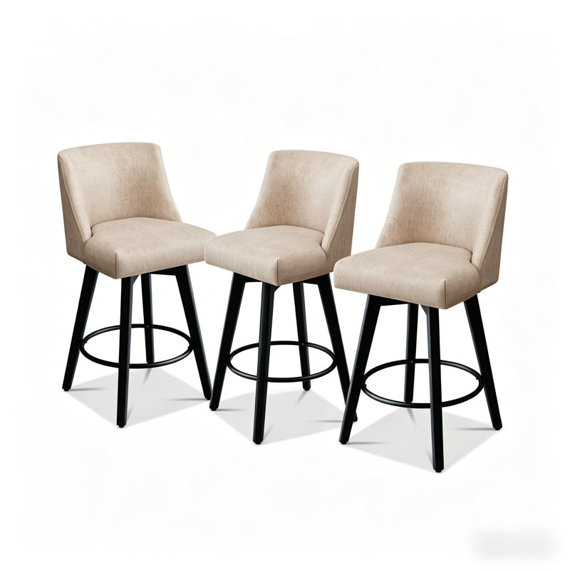Novogratz 360° Swivel Bar & Counter Stools - Solid Wood Frame(Set Of 3), Beige