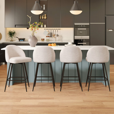 Swivel Bar Stools Set Of 4, Counter Height Bar Stools With Back & Metal Legs-Beige