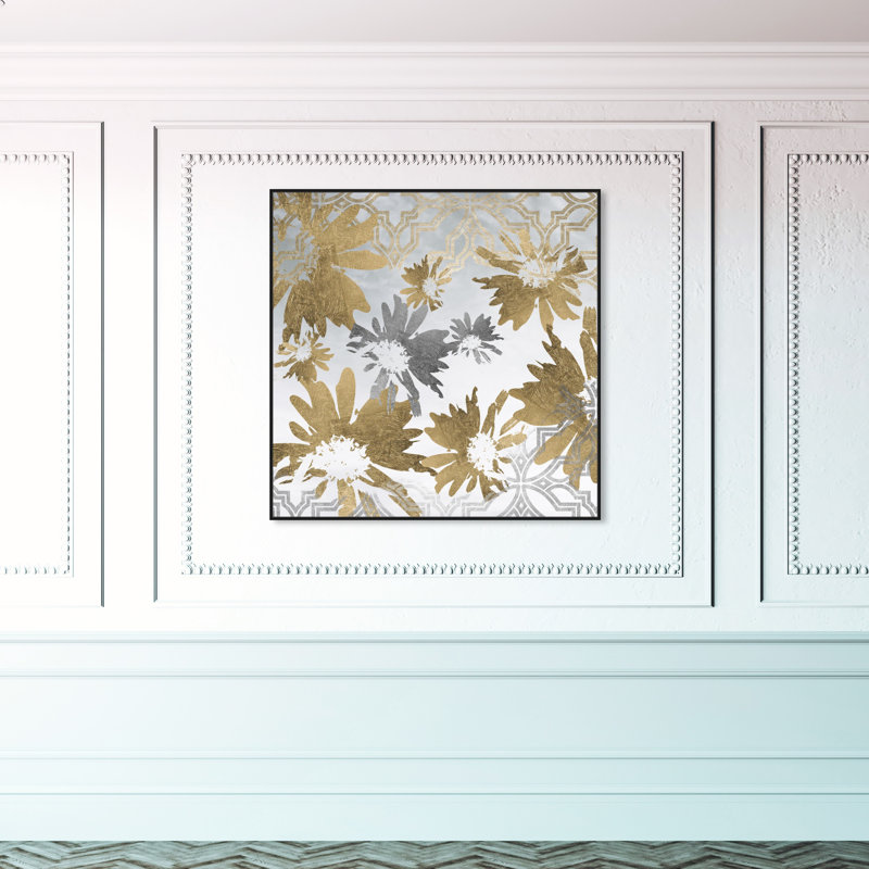 «Abstract Golden Garden Flowers», reproduction d'impression sur toile, H 24 po x l 24 po x 1,5 po, Cadre noir