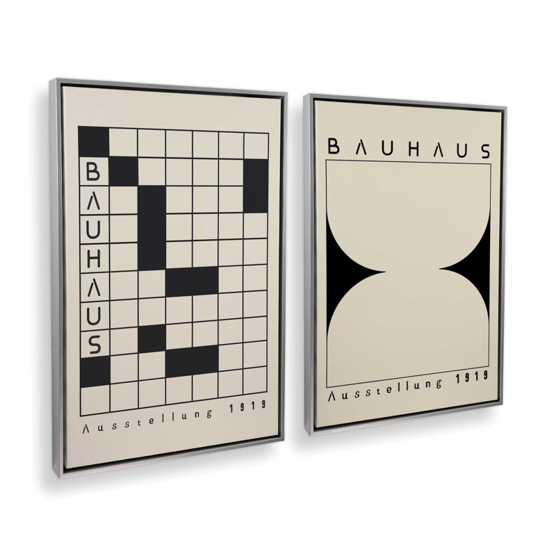 Ensemble de 2 impressions sur toile Bauhaus Grid & Balance, Cadre flottant, Chrome poli, H 19 po x l 26 po