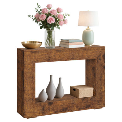 GarveeHome Farmhouse Console Table with Storage – Wooden Narrow Sofa Table for Entryway, Living Room, Hallway, Foyer – Rustic Accent Furniture, Rectangular Design, Black (Walnut)