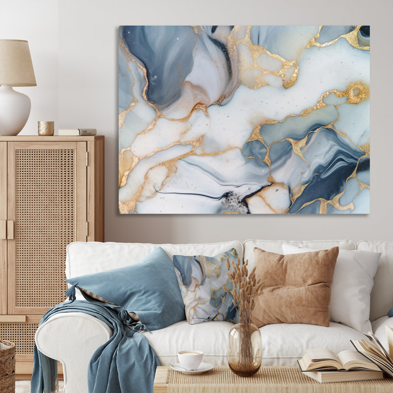«Gray and Gold Tender liquide», impression sur toile encadrée, Toile tendue, H 30 po x l 40 po x P 1,5 po