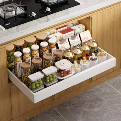 Pull Out Cabinet Organizer,Kitchen Expandable Sliding Out Drawer With 4Pcs Divider Racks,White,1 Pack