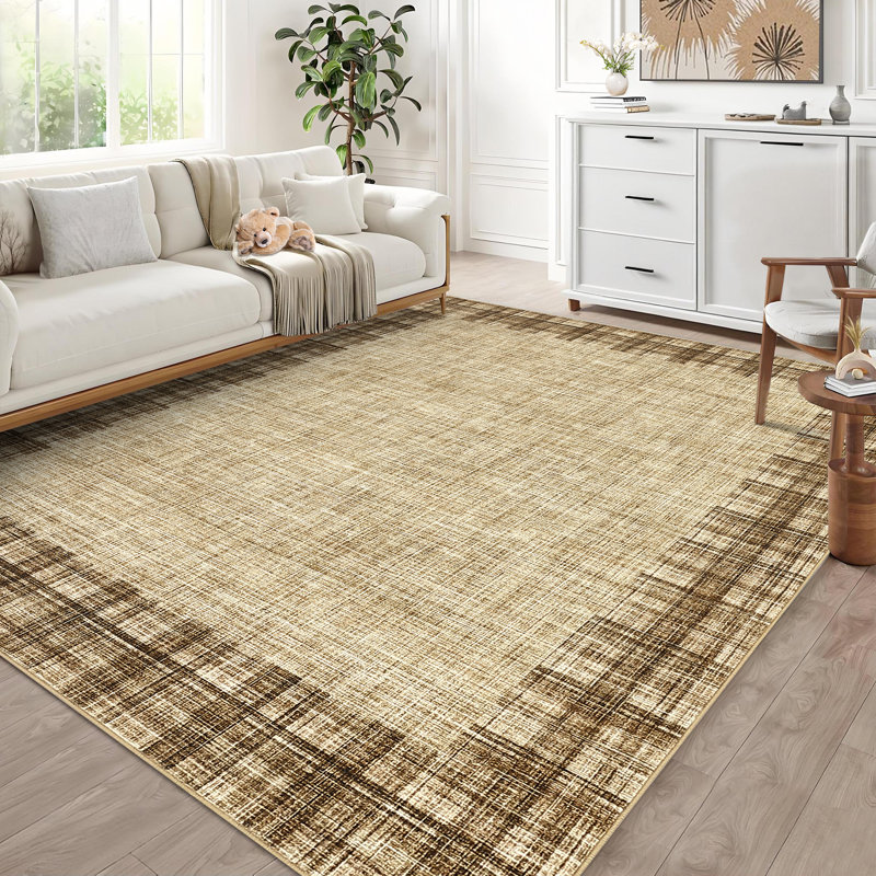 Extra Large Washable Plaid Rugs Modern Bordered Rugs Non-Slip, Low Pile Soft Floor Carpet for Family Room, Stain & Fade Resistant? Carpet