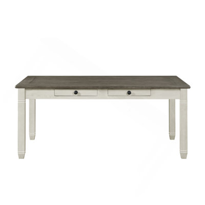Table de salle à manger à finition antique blanc et brun 1 pièce avec 6 tiroirs de rangement