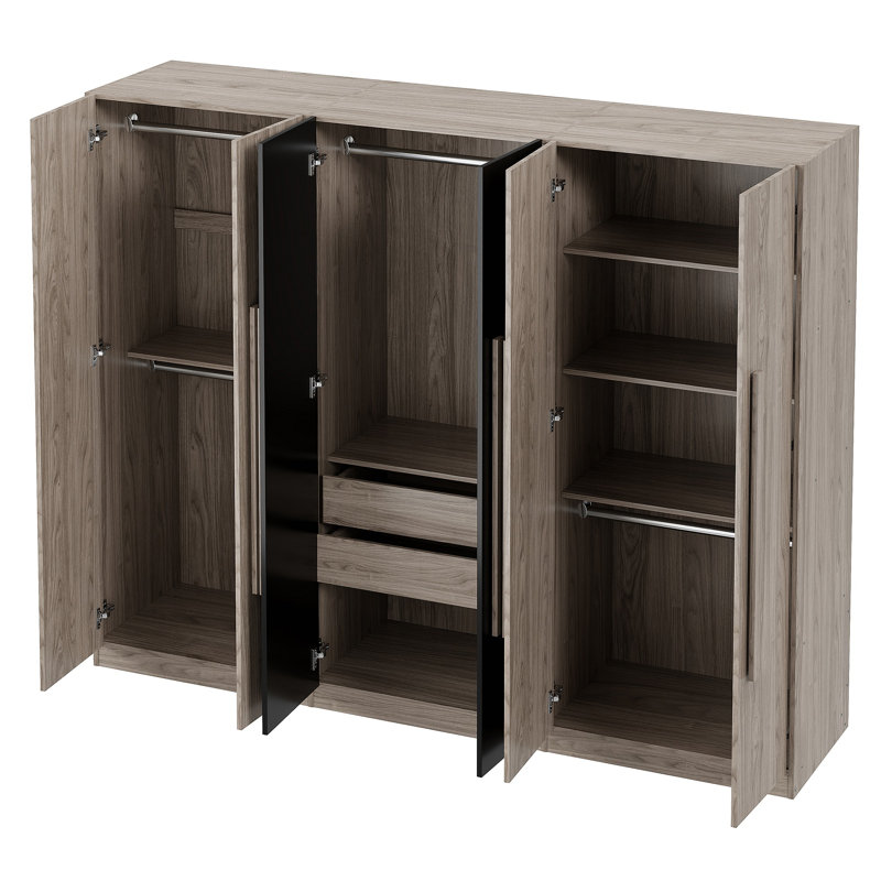Rangement pour garde-robe en bois 6 portes pour la chambre à coucher, avec 2 tiroirs à l'intérieur