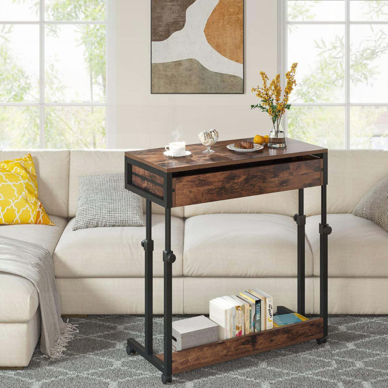 Portable Laptop Desk with Drawer, Wheels, and Height Adjustment – Rustic Brown, 31.5"