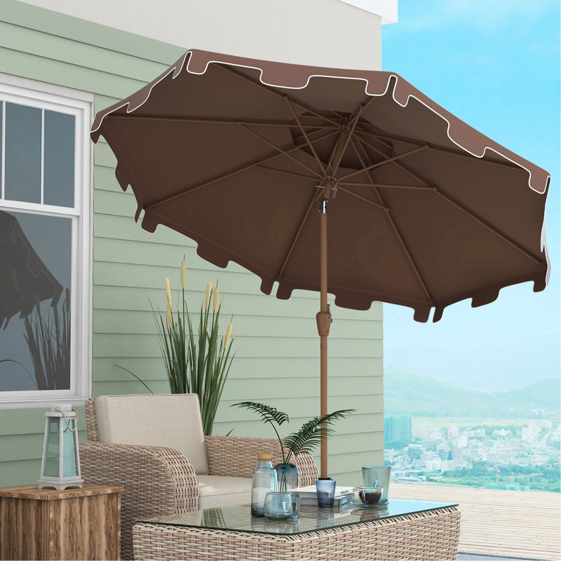 Parasol de patio 9 'avec bouton-poussoir inclinable et manivelle - Extérieur à volants à double couche pour les jardins, les terrasses et les piscines