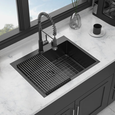 Lavabo encastré en acier inoxydable 28 po x 22 po - Noir simple de calibre 16 facile à nettoyer et à entretenir, évitant les frottements de graisse
