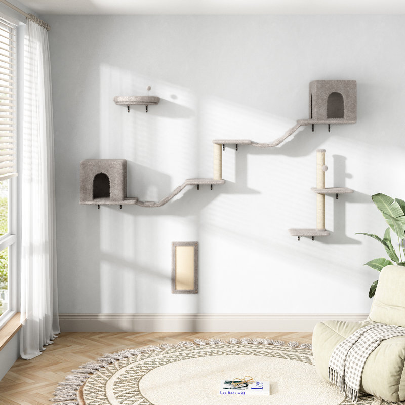 Grande étagère murale pour arbre à chat 6 pièces Alynie, Gris clair