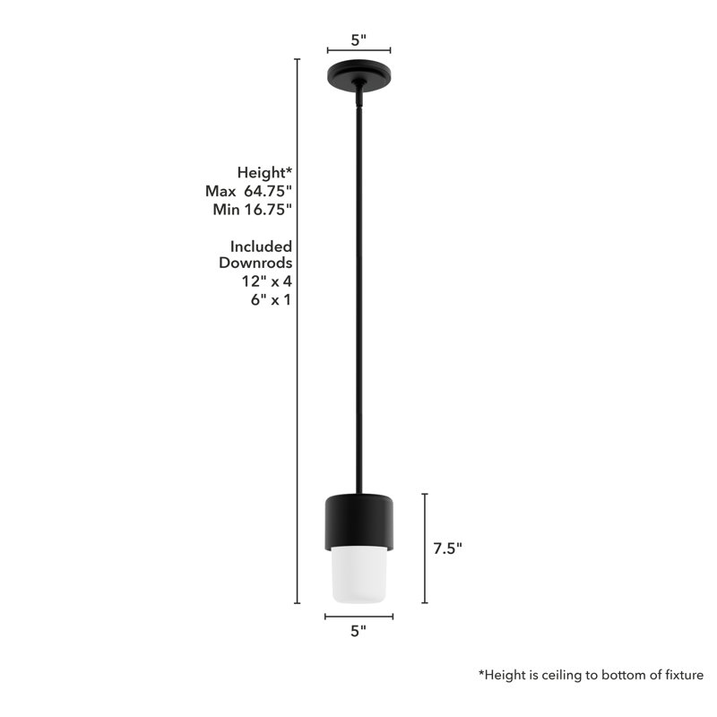 Station 1-Light Black Glass Mini Pendant with LED & Incandescent Compatibility