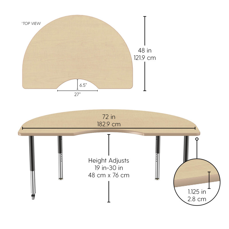 Table d'activité avec pieds réglables La Madera, Noir, Sable asiatique / argent, Super
