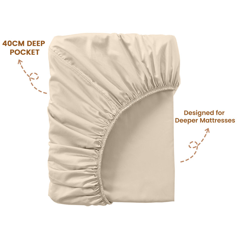 40cm Extra Deep Fitted Sheet - Luxury Microfiber Deep Pocket Bed Sheet Secure Fit, Cream, Super King (180x200cm)