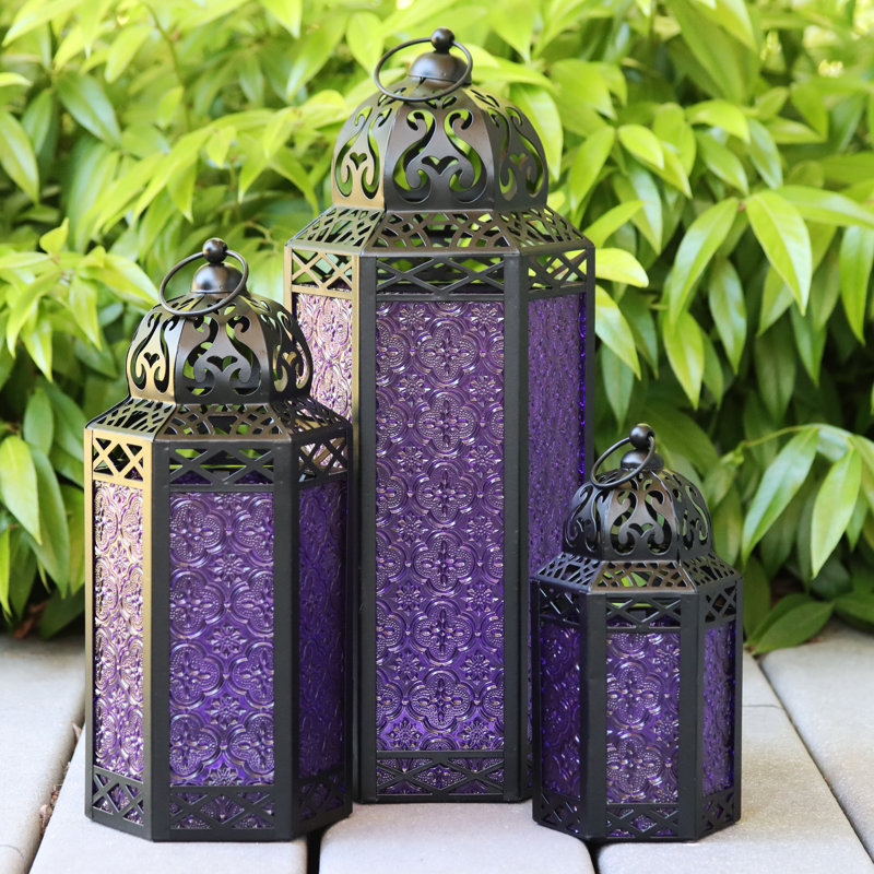 Moroccan Candle Lantern Decorative Set for Floor, Ramadan Decorations, Indoor Home Decor, Outdoor Patio or Porch, Weddings