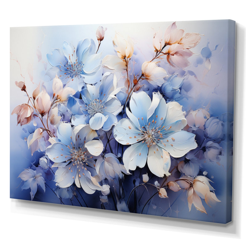 Blue Bonnets Romantic Impression I - Floral Wall Art Living Room, H 30 po x l 40 po x P 1,5 po, Toile tendue