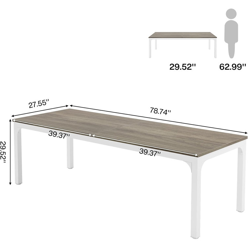 Unfinished Metal Base Dining Table, Oak, White