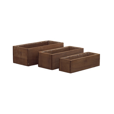 Wooden Rectangular Planter Set Of Three Matte Finish Natural
