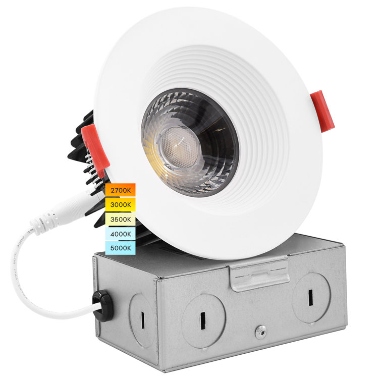 Luxrite 4" LED Recessed Lighting, J-Box, 15W, 5 Colour Selectable 2700K-5000K, Dimmable, Wet Rated, IC Rated - Baffle Trim