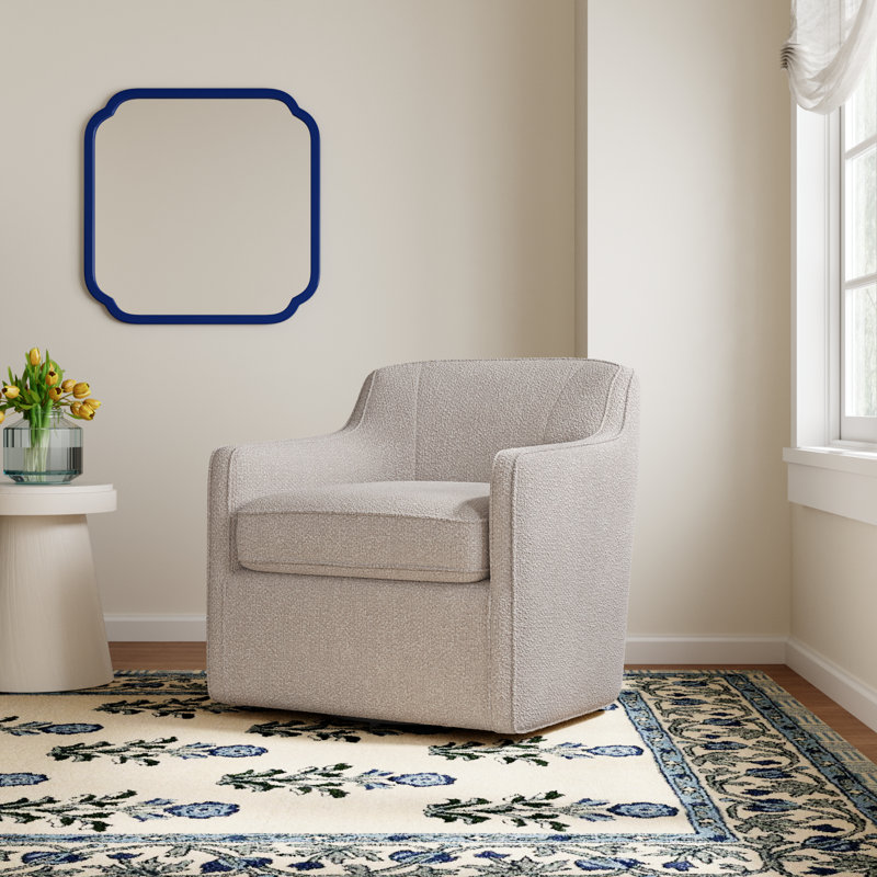Marietta Upholstered Swivel Armchair, Davis Fog Performance Bouclé