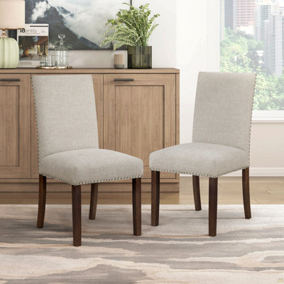 Ensemble de salle à manger classique 9 pièces brun foncé et 8 chaises d'appoint rembourrées Taupe